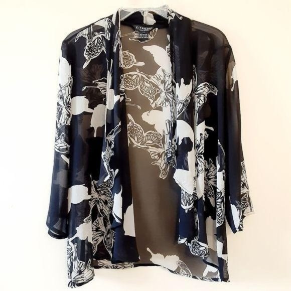 Citron Other - Citron Sz S Silk Butterfly Print Open Short Sheer Duster Dressy Office Cruise